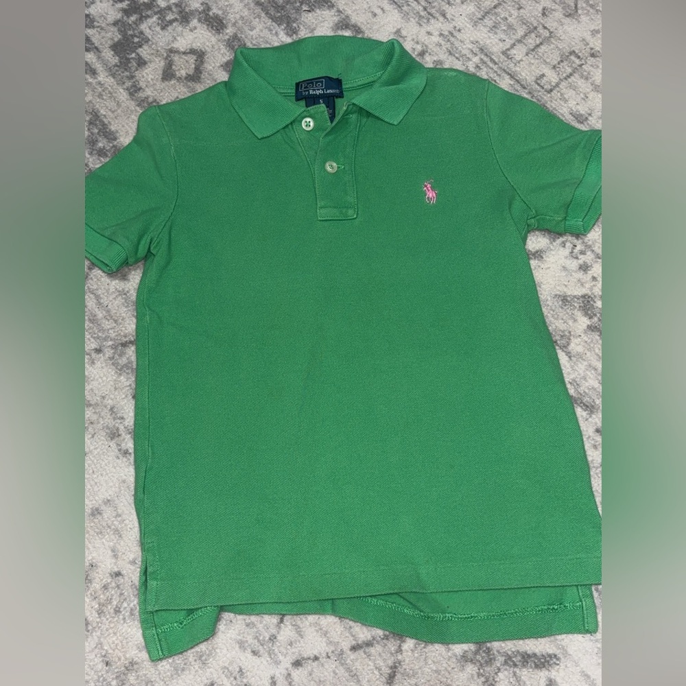Ralph Lauren Kids Polo in Green with Pink Logo